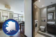 alaska map icon and a modern bathroom and kitchen
