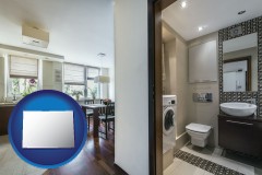 colorado map icon and a modern bathroom and kitchen