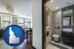 idaho map icon and a modern bathroom and kitchen