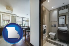 missouri map icon and a modern bathroom and kitchen