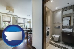 montana map icon and a modern bathroom and kitchen