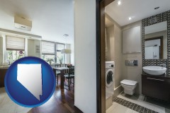 nevada map icon and a modern bathroom and kitchen