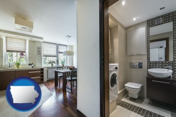 a modern bathroom and kitchen - with Iowa icon