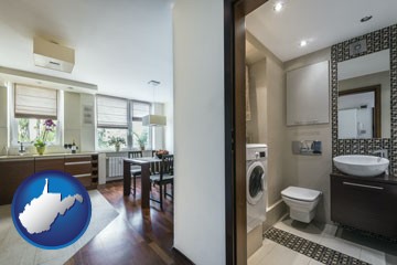 a modern bathroom and kitchen - with West Virginia icon
