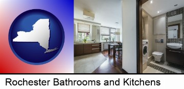 a modern bathroom and kitchen in Rochester, NY